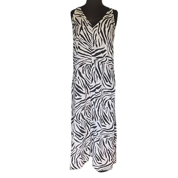 Y2K Zebra Print V Neck Midi Slip Dress L Funky Maximalist Festival Edgy Feminine - Picture 1 of 9